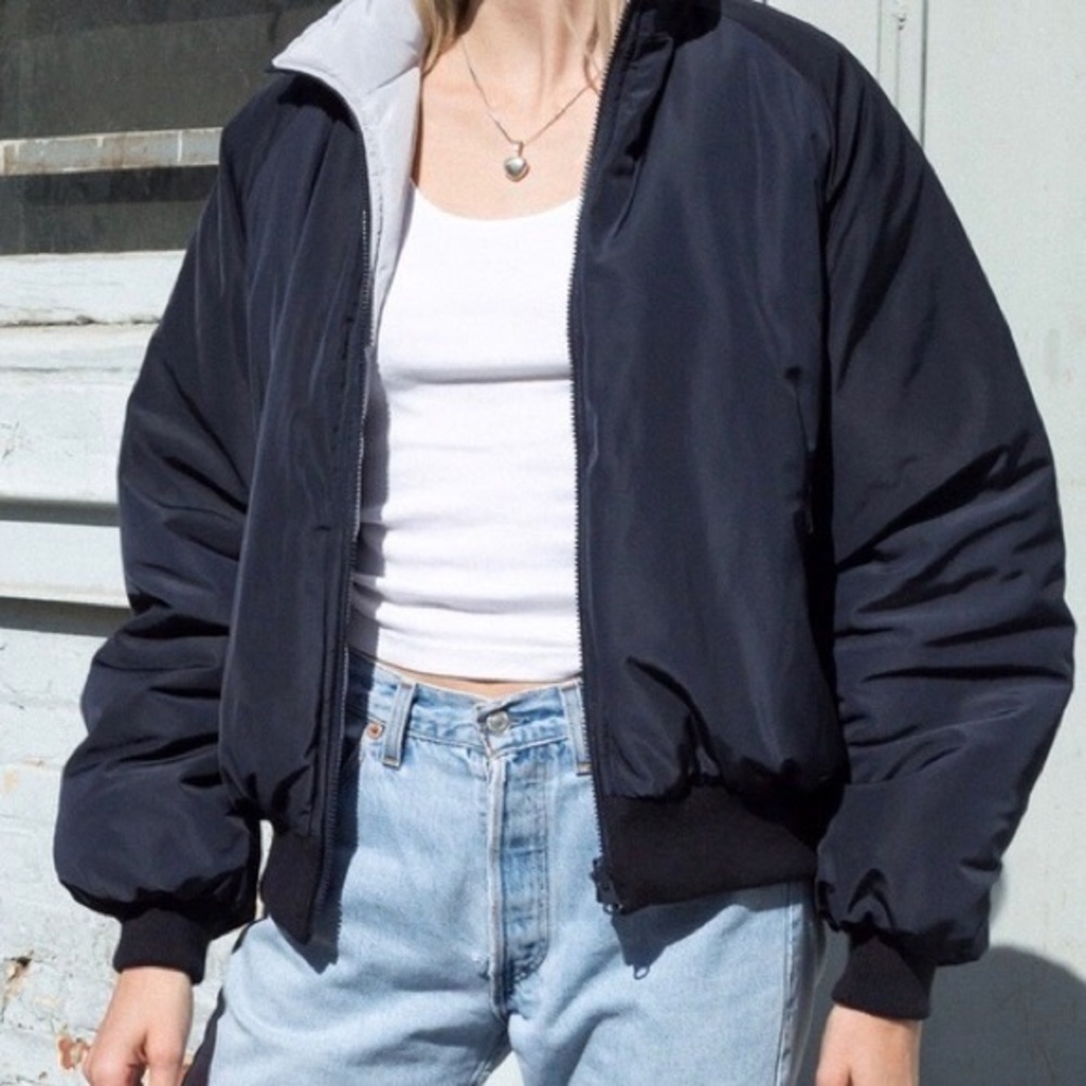 Brandy Melville Reversible Puffer Coat Navy & Grey